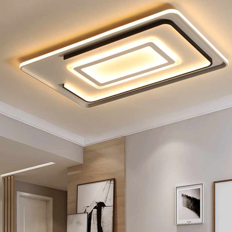 Round/Square/Rectangle LED Ceiling Lamp Simple Style Acrylic Black Ultrathin Flush Mount in Warm/White Light Black Rectangle Clearhalo 'Ceiling Lights' 'Close To Ceiling Lights' 'Close to ceiling' 'Flush mount' Lighting' 1934672