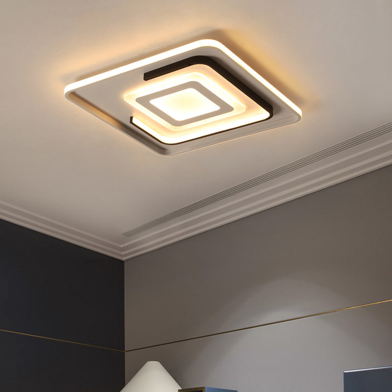 Round/Square/Rectangle LED Ceiling Lamp Simple Style Acrylic Black Ultrathin Flush Mount in Warm/White Light Black Square Clearhalo 'Ceiling Lights' 'Close To Ceiling Lights' 'Close to ceiling' 'Flush mount' Lighting' 1934677