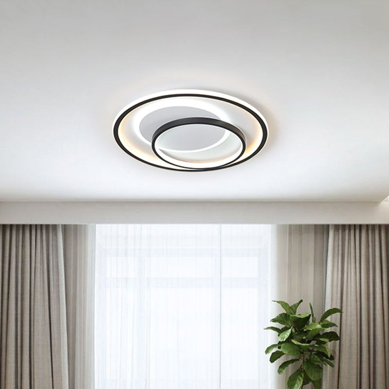 Multi-Square/Round/Rectangle Flush Light Minimalist Iron Bedroom LED Ceiling Lamp in Black, White/3 Color Light Black Round Clearhalo 'Ceiling Lights' 'Close To Ceiling Lights' 'Close to ceiling' 'Flush mount' Lighting' 1934691