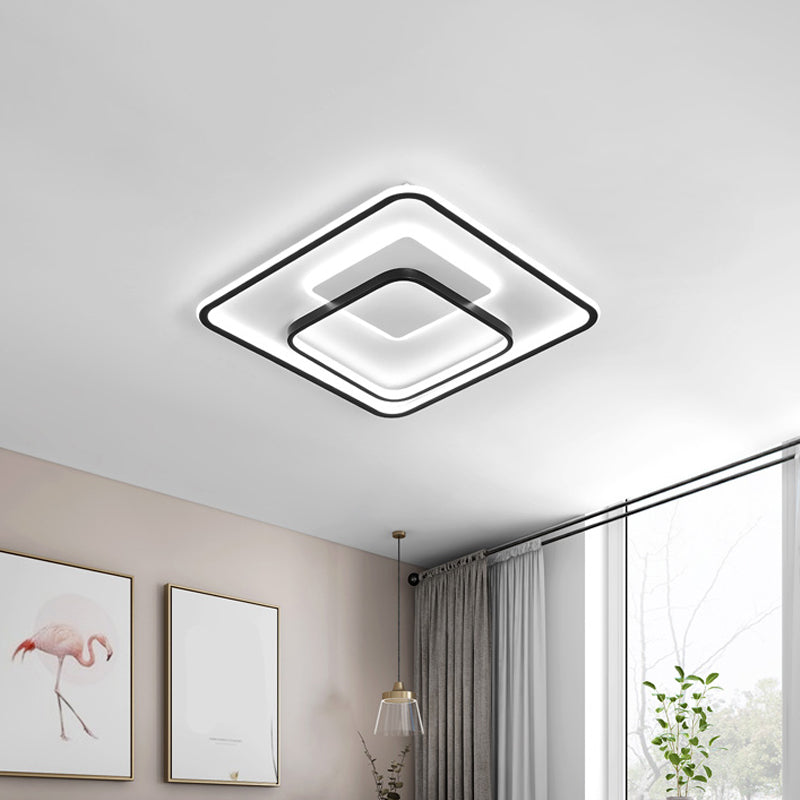 Multi-Square/Round/Rectangle Flush Light Minimalist Iron Bedroom LED Ceiling Lamp in Black, White/3 Color Light Clearhalo 'Ceiling Lights' 'Close To Ceiling Lights' 'Close to ceiling' 'Flush mount' Lighting' 1934697