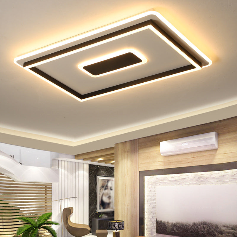 Living Room LED Flush-Mount Light Modern Black Ceiling Lamp with Concentric Round/Square/Rectangle Acrylic Shade, White/3 Color Light Black Rectangle Clearhalo 'Ceiling Lights' 'Close To Ceiling Lights' 'Close to ceiling' 'Flush mount' Lighting' 1934701