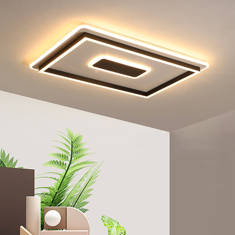 Living Room LED Flush-Mount Light Modern Black Ceiling Lamp with Concentric Round/Square/Rectangle Acrylic Shade, White/3 Color Light Clearhalo 'Ceiling Lights' 'Close To Ceiling Lights' 'Close to ceiling' 'Flush mount' Lighting' 1934702