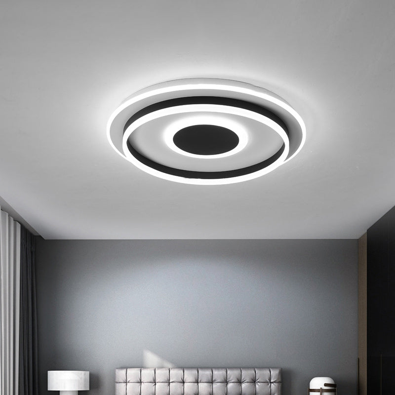 Living Room LED Flush-Mount Light Modern Black Ceiling Lamp with Concentric Round/Square/Rectangle Acrylic Shade, White/3 Color Light Black Round Clearhalo 'Ceiling Lights' 'Close To Ceiling Lights' 'Close to ceiling' 'Flush mount' Lighting' 1934709