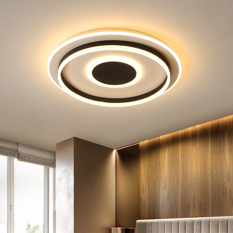 Living Room LED Flush-Mount Light Modern Black Ceiling Lamp with Concentric Round/Square/Rectangle Acrylic Shade, White/3 Color Light Clearhalo 'Ceiling Lights' 'Close To Ceiling Lights' 'Close to ceiling' 'Flush mount' Lighting' 1934710