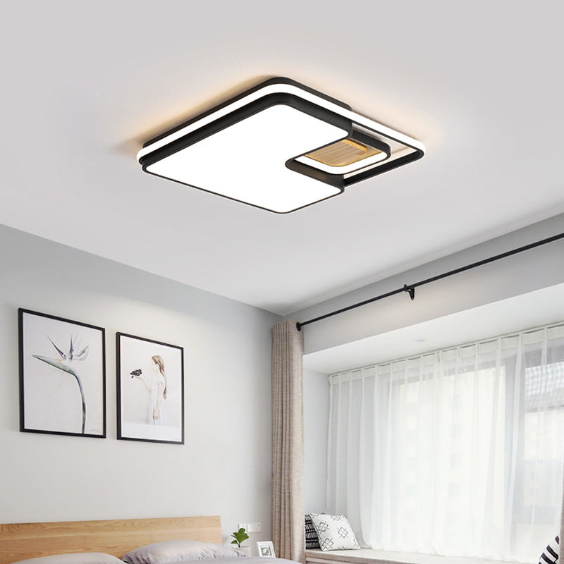 Rectangular/Square Ceiling Flush Light Minimalism Acrylic Bedroom LED Flushmount in Grey/Black, Warm/White Light Black Square Clearhalo 'Ceiling Lights' 'Close To Ceiling Lights' 'Close to ceiling' 'Flush mount' Lighting' 1934731