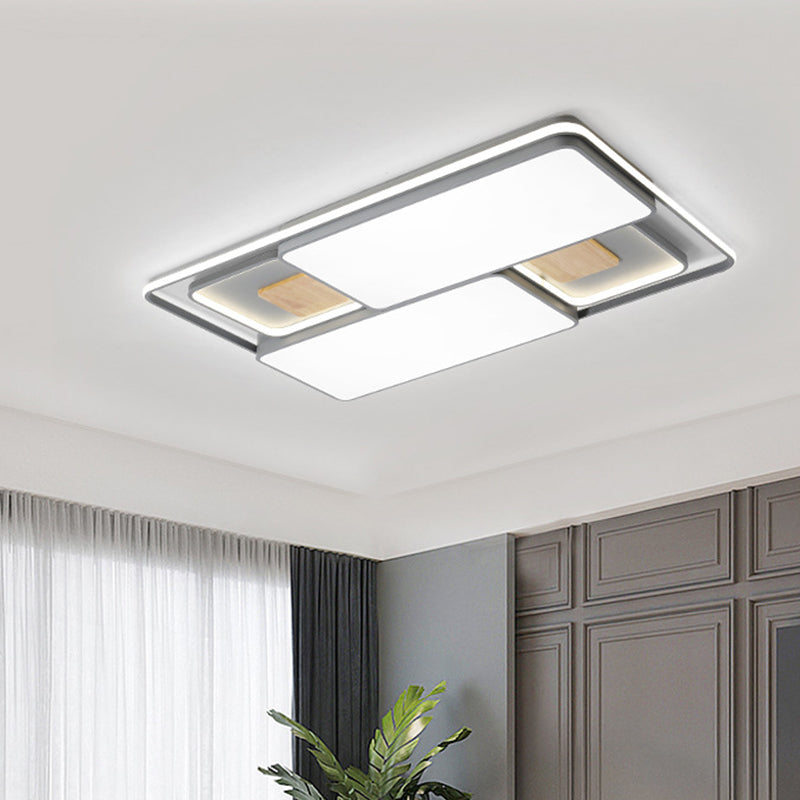 Rectangular/Square Ceiling Flush Light Minimalism Acrylic Bedroom LED Flushmount in Grey/Black, Warm/White Light Grey Rectangle Clearhalo 'Ceiling Lights' 'Close To Ceiling Lights' 'Close to ceiling' 'Flush mount' Lighting' 1934736