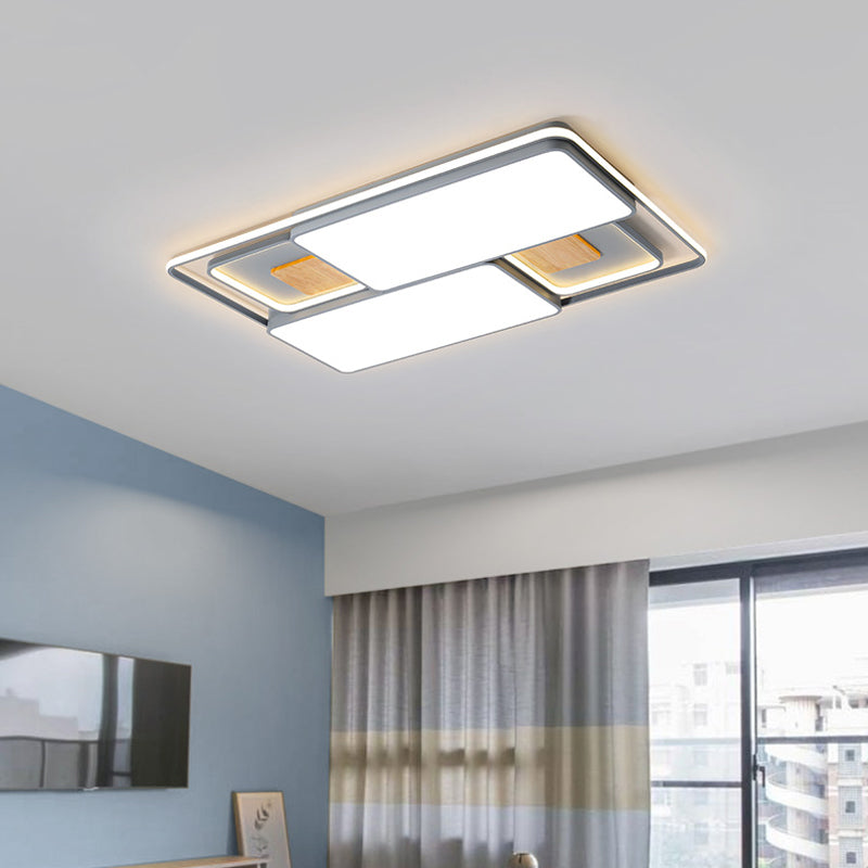 Rectangular/Square Ceiling Flush Light Minimalism Acrylic Bedroom LED Flushmount in Grey/Black, Warm/White Light Clearhalo 'Ceiling Lights' 'Close To Ceiling Lights' 'Close to ceiling' 'Flush mount' Lighting' 1934738