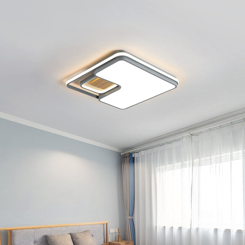 Rectangular/Square Ceiling Flush Light Minimalism Acrylic Bedroom LED Flushmount in Grey/Black, Warm/White Light Grey Square Clearhalo 'Ceiling Lights' 'Close To Ceiling Lights' 'Close to ceiling' 'Flush mount' Lighting' 1934740