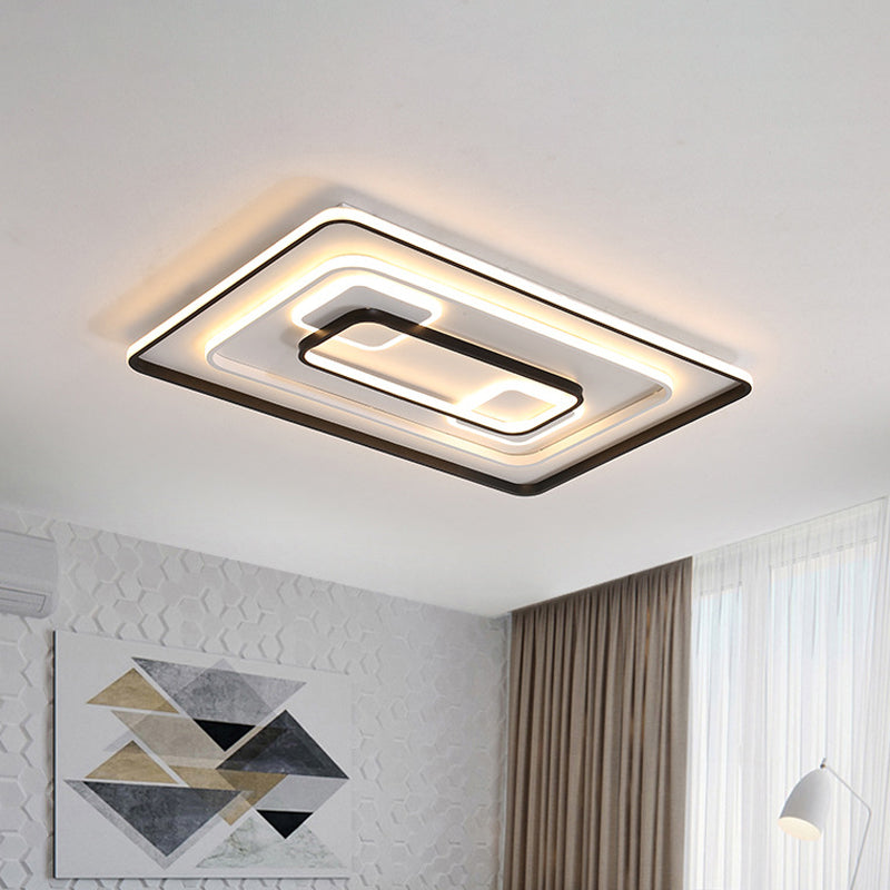 Round/Square/Rectangular LED Flush Light Modernism Aluminum Black Ceiling Mount Lighting in Warm/White Light for Bedroom Clearhalo 'Ceiling Lights' 'Close To Ceiling Lights' 'Close to ceiling' 'Flush mount' Lighting' 1934869