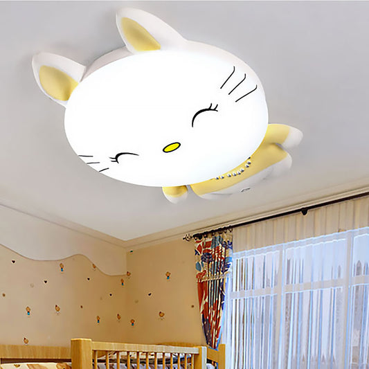 Yellow Smiling Kitten Flush Ceiling Light Animal Acrylic Ceiling Lamp for Child Bedroom Yellow Clearhalo 'Ceiling Lights' 'Close To Ceiling Lights' 'Close to ceiling' 'Flush mount' Lighting' 193490