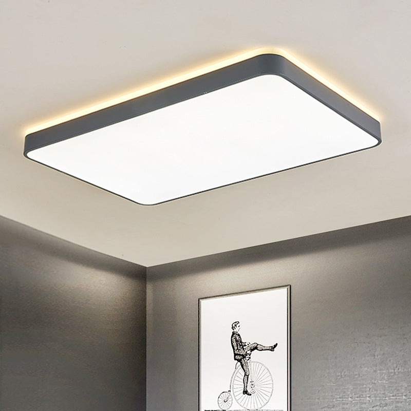 Acrylic Square/Rectangle Ceiling Lamp Simplicity LED Grey/White Flush Mounted Light in Warm/White Light for Bedroom Grey Rectangle Clearhalo 'Ceiling Lights' 'Close To Ceiling Lights' 'Close to ceiling' 'Flush mount' Lighting' 1934961