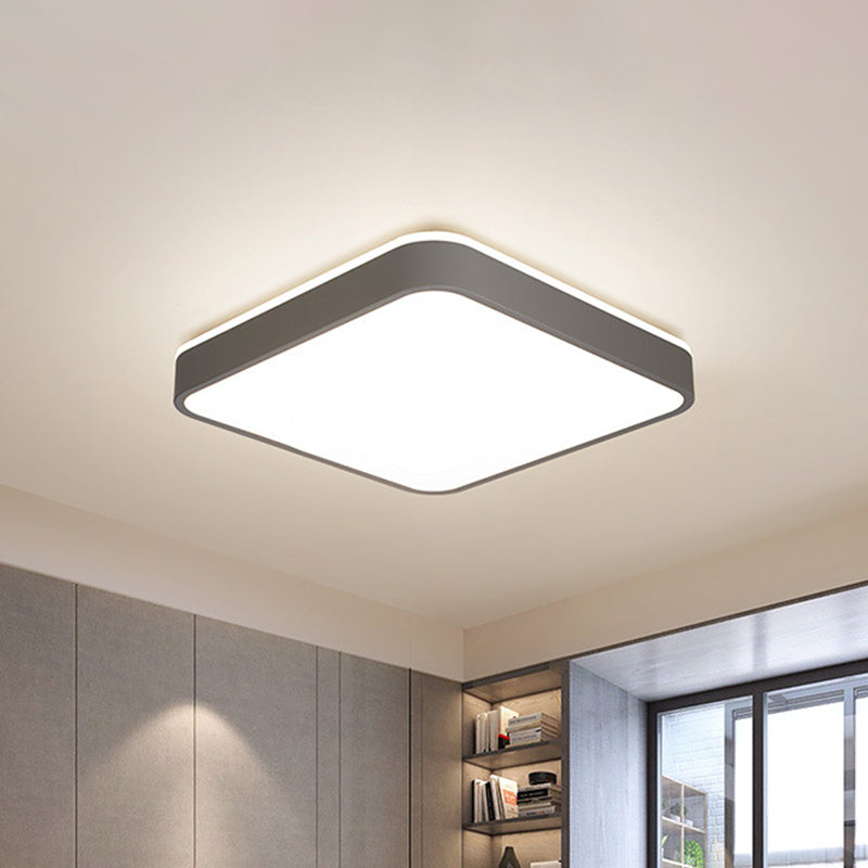 Acrylic Square/Rectangle Ceiling Lamp Simplicity LED Grey/White Flush Mounted Light in Warm/White Light for Bedroom Grey Square Clearhalo 'Ceiling Lights' 'Close To Ceiling Lights' 'Close to ceiling' 'Flush mount' Lighting' 1934965