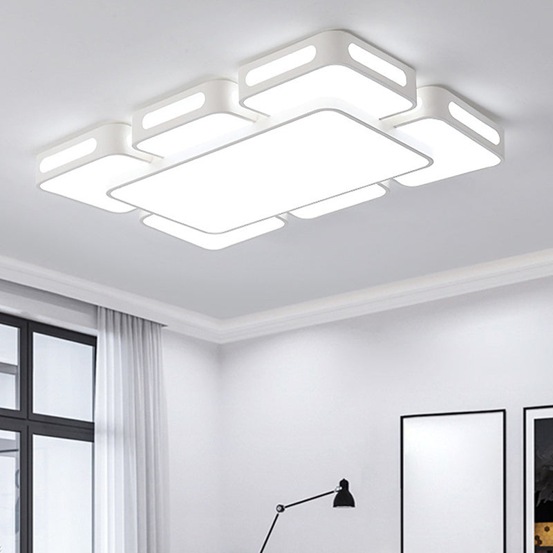 Square/Rectangular LED Ceiling Mount Lamp Modern Iron Block White Flush Light in White/3 Color Light White Rectangle Clearhalo 'Ceiling Lights' 'Close To Ceiling Lights' 'Close to ceiling' 'Flush mount' Lighting' 1934976