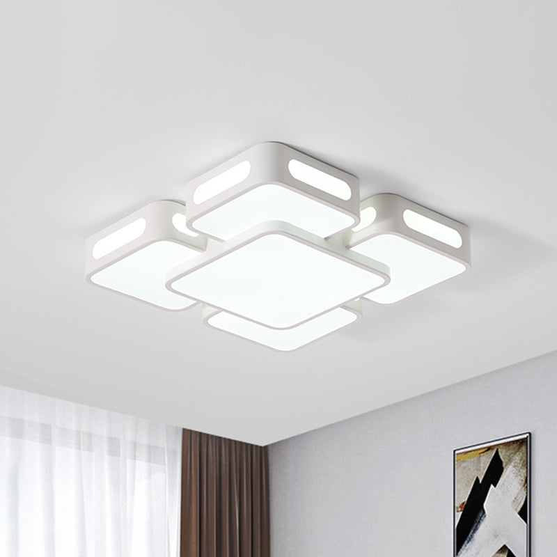 Square/Rectangular LED Ceiling Mount Lamp Modern Iron Block White Flush Light in White/3 Color Light White Square Clearhalo 'Ceiling Lights' 'Close To Ceiling Lights' 'Close to ceiling' 'Flush mount' Lighting' 1934981