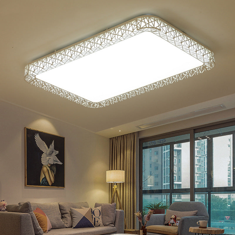 Parlor LED Flush Mount Ceiling Light Minimalist White Flushmount with Round/Square/Rectangular Nest Metal Shade, Warm/White Light White Rectangle Clearhalo 'Ceiling Lights' 'Close To Ceiling Lights' 'Close to ceiling' 'Flush mount' Lighting' 1934986