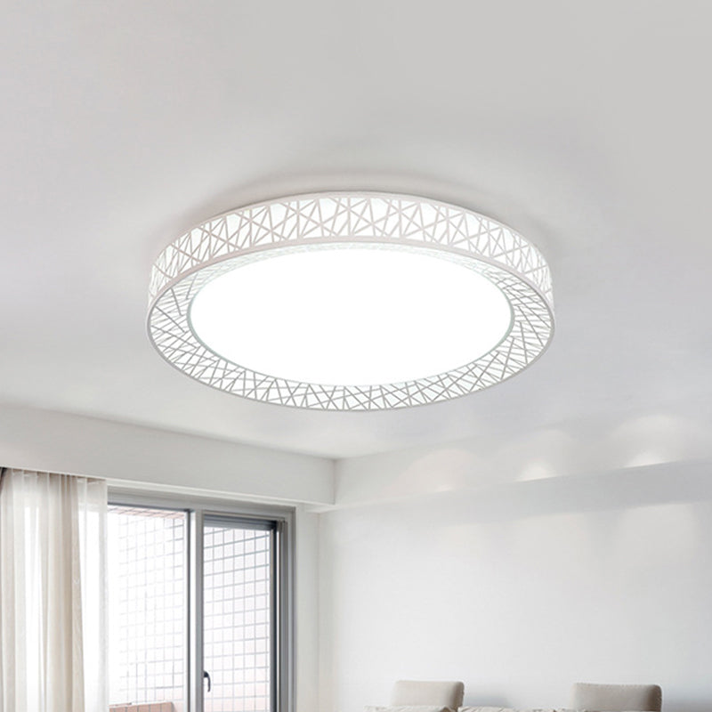 Parlor LED Flush Mount Ceiling Light Minimalist White Flushmount with Round/Square/Rectangular Nest Metal Shade, Warm/White Light White Round Clearhalo 'Ceiling Lights' 'Close To Ceiling Lights' 'Close to ceiling' 'Flush mount' Lighting' 1934991