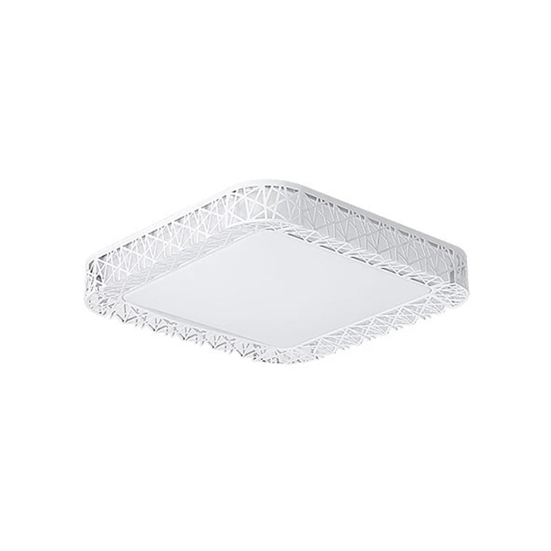 Parlor LED Flush Mount Ceiling Light Minimalist White Flushmount with Round/Square/Rectangular Nest Metal Shade, Warm/White Light White Square Clearhalo 'Ceiling Lights' 'Close To Ceiling Lights' 'Close to ceiling' 'Flush mount' Lighting' 1934995