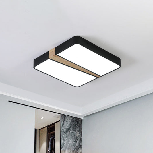 Black-Wood Spliced Ceiling Light Modern Acrylic Square/Rectangle/Round LED Flush Mounted Lamp in White/3 Color Light Clearhalo 'Ceiling Lights' 'Close To Ceiling Lights' 'Close to ceiling' 'Flush mount' Lighting' 1935035
