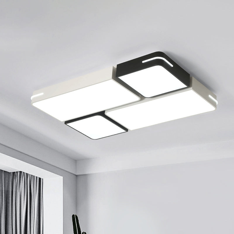 Square/Rectangle Acrylic Flush Mount Modernism Black-White LED Ceiling Lighting in White/3 Color Light White Rectangle Clearhalo 'Ceiling Lights' 'Close To Ceiling Lights' 'Close to ceiling' 'Flush mount' Lighting' 1935044