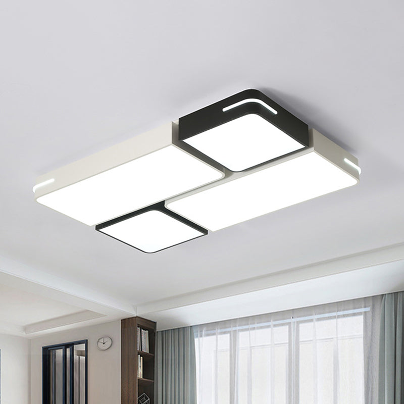 Square/Rectangle Acrylic Flush Mount Modernism Black-White LED Ceiling Lighting in White/3 Color Light Clearhalo 'Ceiling Lights' 'Close To Ceiling Lights' 'Close to ceiling' 'Flush mount' Lighting' 1935045