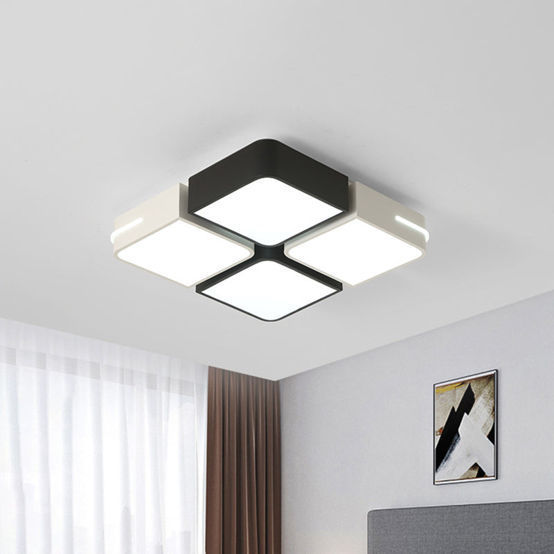 Square/Rectangle Acrylic Flush Mount Modernism Black-White LED Ceiling Lighting in White/3 Color Light White Square Clearhalo 'Ceiling Lights' 'Close To Ceiling Lights' 'Close to ceiling' 'Flush mount' Lighting' 1935049