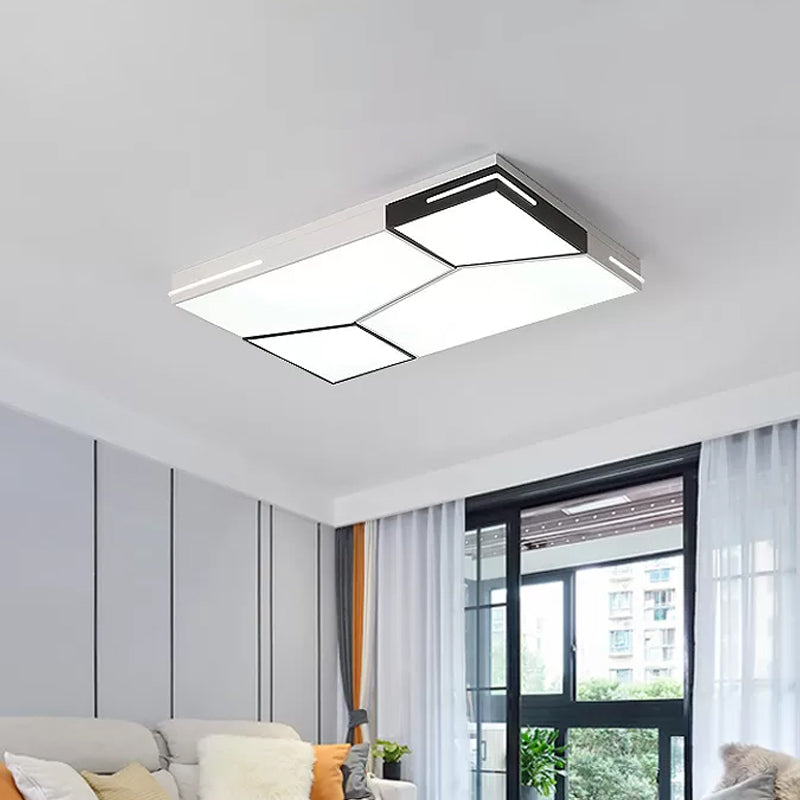 Spliced Square/Rectangle Metal Ceiling Lamp Minimalist Black and White LED Flush Mount Light for Parlor White Rectangle Clearhalo 'Ceiling Lights' 'Close To Ceiling Lights' 'Close to ceiling' 'Flush mount' Lighting' 1935053