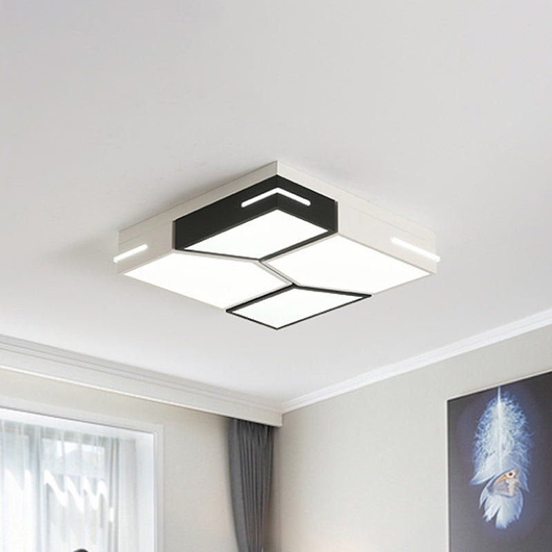 Spliced Square/Rectangle Metal Ceiling Lamp Minimalist Black and White LED Flush Mount Light for Parlor White Square Clearhalo 'Ceiling Lights' 'Close To Ceiling Lights' 'Close to ceiling' 'Flush mount' Lighting' 1935058