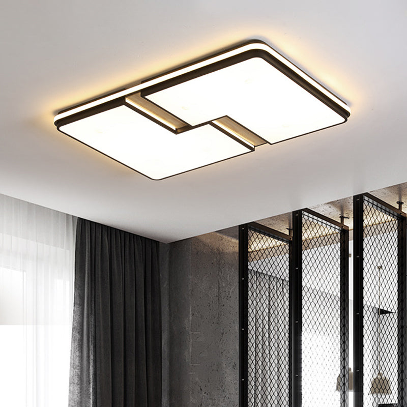 Square/Rectangular Acrylic Flushmount Minimalism Black-White LED Ceiling Light with Split Design, White/3 Color Light White Rectangle Clearhalo 'Ceiling Lights' 'Close To Ceiling Lights' 'Close to ceiling' 'Flush mount' Lighting' 1935073