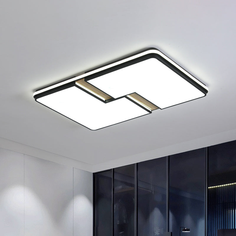 Square/Rectangular Acrylic Flushmount Minimalism Black-White LED Ceiling Light with Split Design, White/3 Color Light Clearhalo 'Ceiling Lights' 'Close To Ceiling Lights' 'Close to ceiling' 'Flush mount' Lighting' 1935074