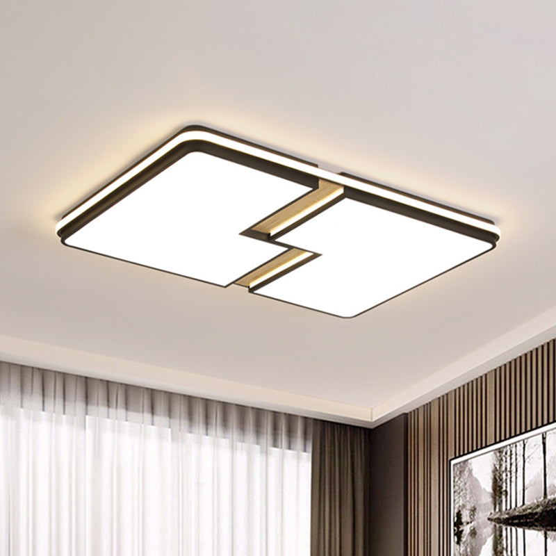 Square/Rectangular Acrylic Flushmount Minimalism Black-White LED Ceiling Light with Split Design, White/3 Color Light Clearhalo 'Ceiling Lights' 'Close To Ceiling Lights' 'Close to ceiling' 'Flush mount' Lighting' 1935075