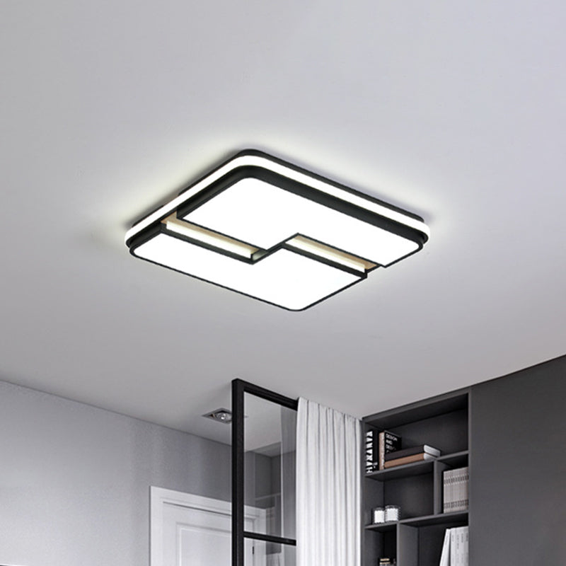 Square/Rectangular Acrylic Flushmount Minimalism Black-White LED Ceiling Light with Split Design, White/3 Color Light Clearhalo 'Ceiling Lights' 'Close To Ceiling Lights' 'Close to ceiling' 'Flush mount' Lighting' 1935079