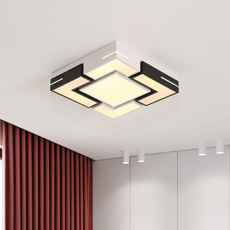 Black-White Splicing Square Ceiling Flush Nordic LED Acrylic Flush Mount Light in White/3 Color Light White Clearhalo 'Ceiling Lights' 'Close To Ceiling Lights' 'Close to ceiling' 'Flush mount' Lighting' 1935093