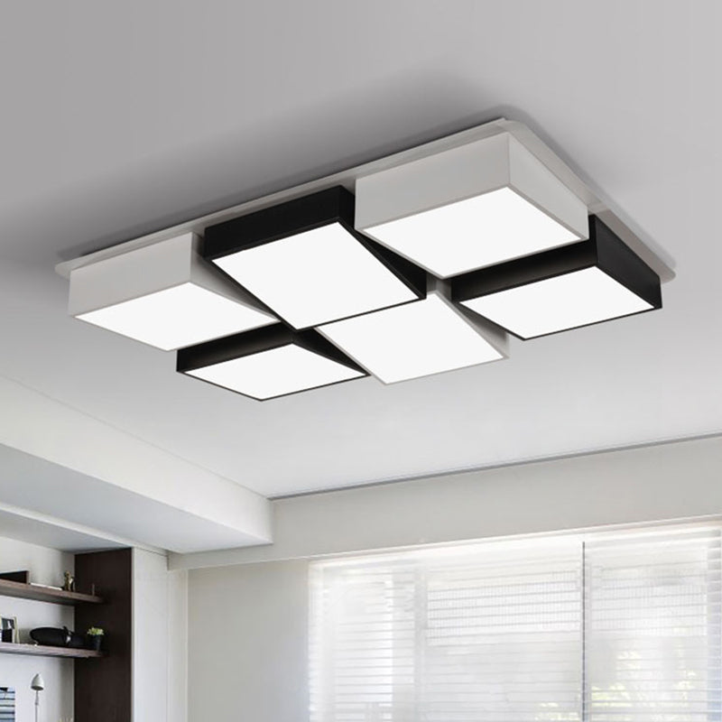 Square/Rectangular LED Flushmount Nordic Metal 4/6 Lights Black and White Checkered Ceiling Lighting in White/3 Color Light Clearhalo 'Ceiling Lights' 'Close To Ceiling Lights' 'Close to ceiling' 'Flush mount' Lighting' 1935099