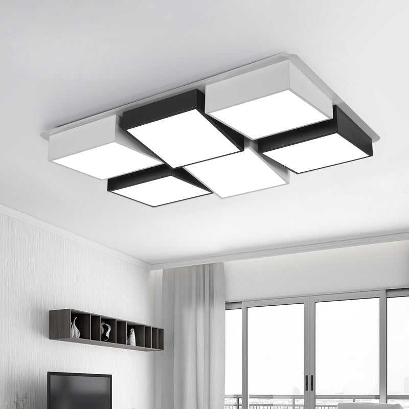 Square/Rectangular LED Flushmount Nordic Metal 4/6 Lights Black and White Checkered Ceiling Lighting in White/3 Color Light Clearhalo 'Ceiling Lights' 'Close To Ceiling Lights' 'Close to ceiling' 'Flush mount' Lighting' 1935100