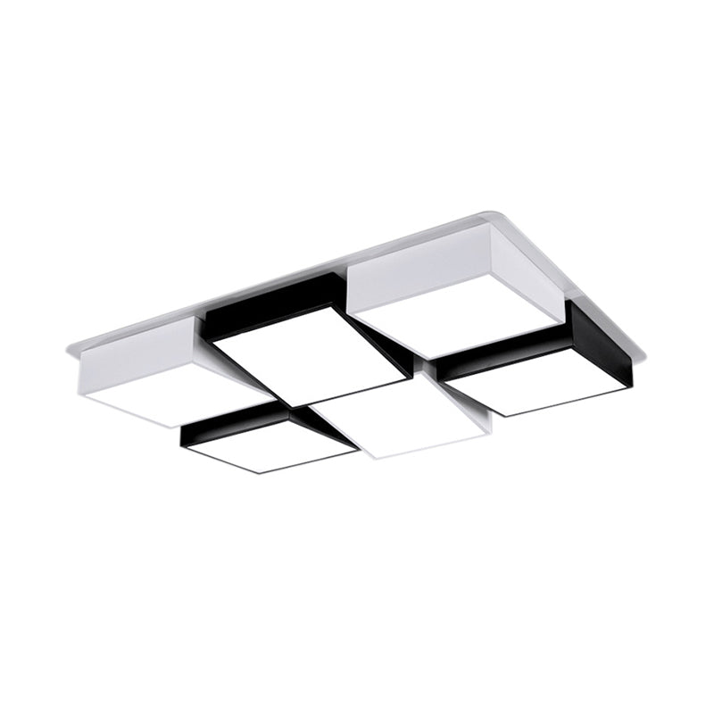 Square/Rectangular LED Flushmount Nordic Metal 4/6 Lights Black and White Checkered Ceiling Lighting in White/3 Color Light Clearhalo 'Ceiling Lights' 'Close To Ceiling Lights' 'Close to ceiling' 'Flush mount' Lighting' 1935101