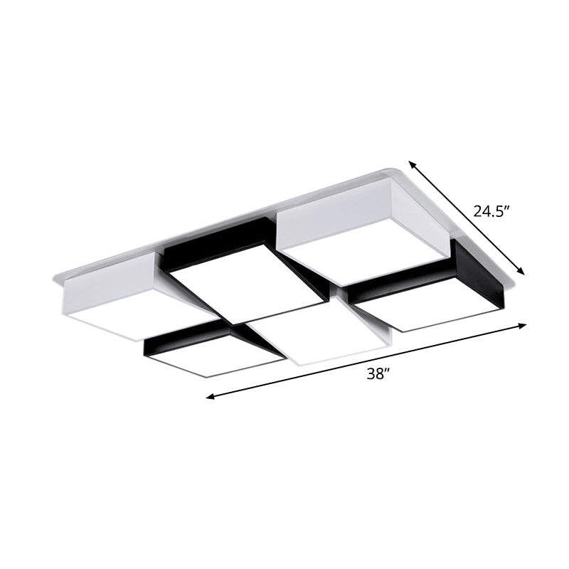 Square/Rectangular LED Flushmount Nordic Metal 4/6 Lights Black and White Checkered Ceiling Lighting in White/3 Color Light Clearhalo 'Ceiling Lights' 'Close To Ceiling Lights' 'Close to ceiling' 'Flush mount' Lighting' 1935102