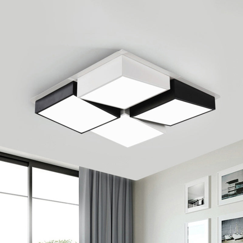 Square/Rectangular LED Flushmount Nordic Metal 4/6 Lights Black and White Checkered Ceiling Lighting in White/3 Color Light Clearhalo 'Ceiling Lights' 'Close To Ceiling Lights' 'Close to ceiling' 'Flush mount' Lighting' 1935104