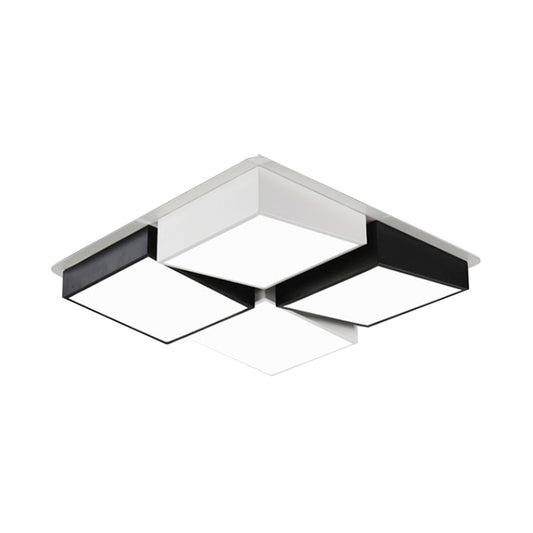 Square/Rectangular LED Flushmount Nordic Metal 4/6 Lights Black and White Checkered Ceiling Lighting in White/3 Color Light Clearhalo 'Ceiling Lights' 'Close To Ceiling Lights' 'Close to ceiling' 'Flush mount' Lighting' 1935105