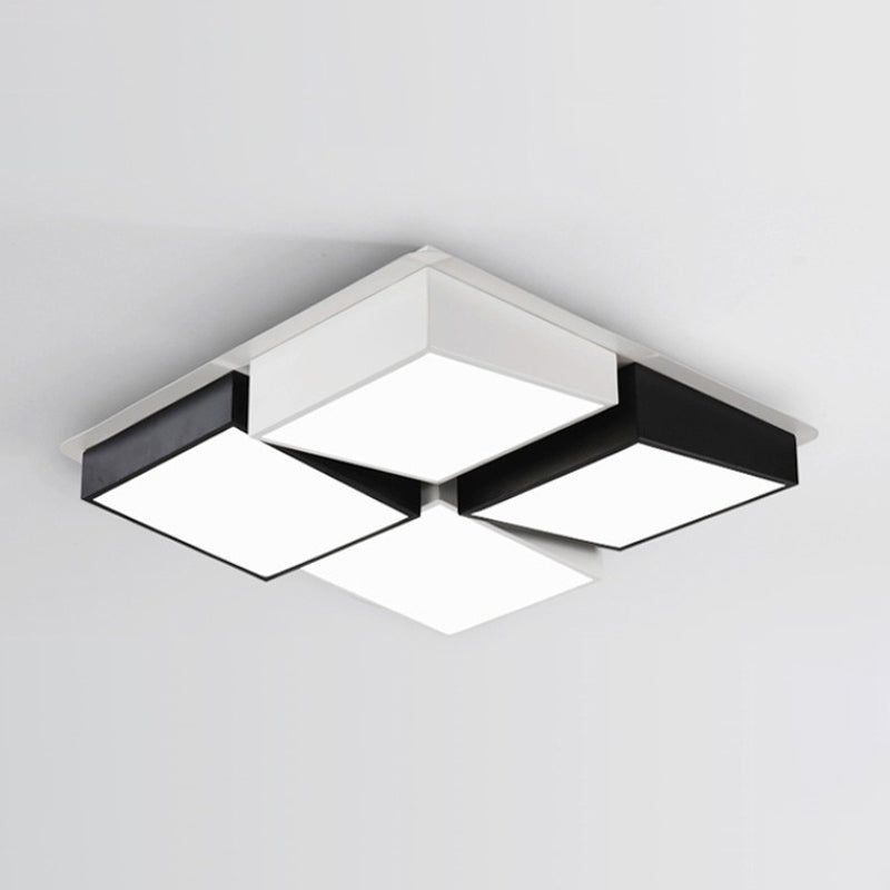 Square/Rectangular LED Flushmount Nordic Metal 4/6 Lights Black and White Checkered Ceiling Lighting in White/3 Color Light Clearhalo 'Ceiling Lights' 'Close To Ceiling Lights' 'Close to ceiling' 'Flush mount' Lighting' 1935106