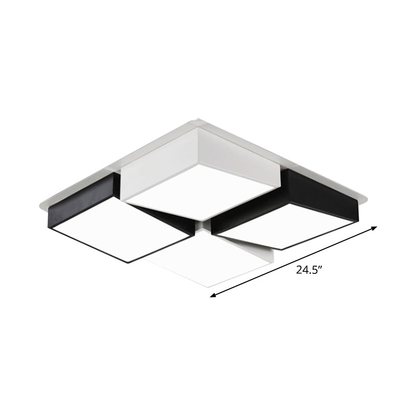 Square/Rectangular LED Flushmount Nordic Metal 4/6 Lights Black and White Checkered Ceiling Lighting in White/3 Color Light Clearhalo 'Ceiling Lights' 'Close To Ceiling Lights' 'Close to ceiling' 'Flush mount' Lighting' 1935107