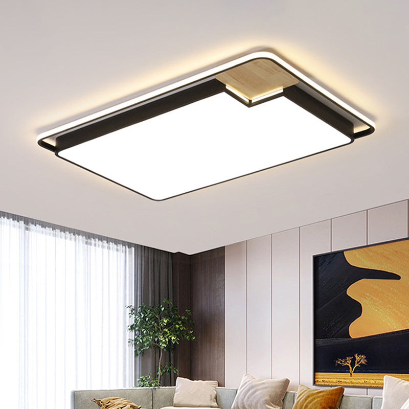 Acrylic Rectangular/Square Ceiling Light Modern Black and Wood LED Flushmount Lighting with Cut Corner in White/3 Color Light Black Rectangle Clearhalo 'Ceiling Lights' 'Close To Ceiling Lights' 'Close to ceiling' 'Flush mount' Lighting' 1935118