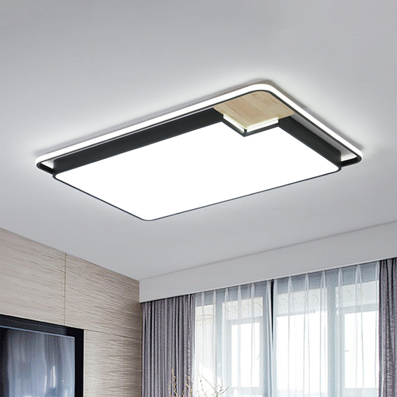 Acrylic Rectangular/Square Ceiling Light Modern Black and Wood LED Flushmount Lighting with Cut Corner in White/3 Color Light Clearhalo 'Ceiling Lights' 'Close To Ceiling Lights' 'Close to ceiling' 'Flush mount' Lighting' 1935119