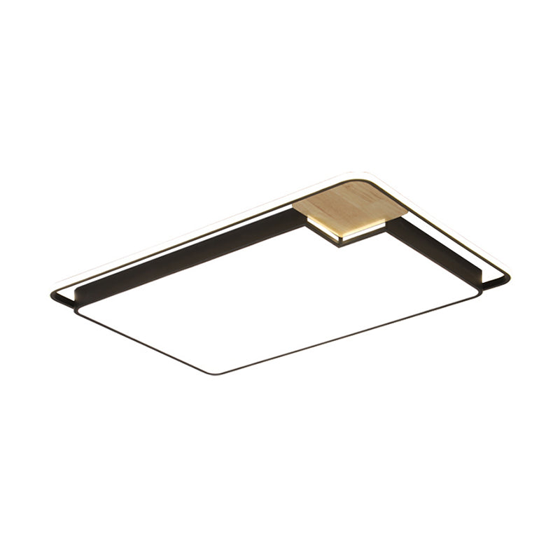 Acrylic Rectangular/Square Ceiling Light Modern Black and Wood LED Flushmount Lighting with Cut Corner in White/3 Color Light Clearhalo 'Ceiling Lights' 'Close To Ceiling Lights' 'Close to ceiling' 'Flush mount' Lighting' 1935120