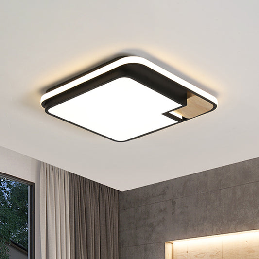 Acrylic Rectangular/Square Ceiling Light Modern Black and Wood LED Flushmount Lighting with Cut Corner in White/3 Color Light Black Square Clearhalo 'Ceiling Lights' 'Close To Ceiling Lights' 'Close to ceiling' 'Flush mount' Lighting' 1935123