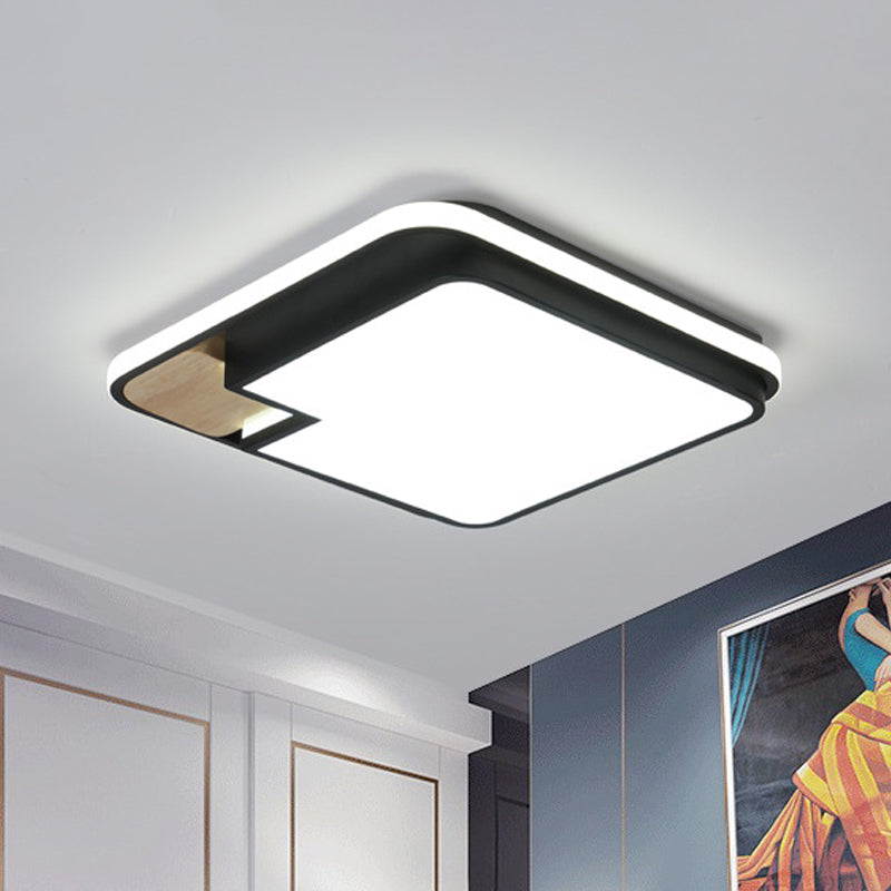 Acrylic Rectangular/Square Ceiling Light Modern Black and Wood LED Flushmount Lighting with Cut Corner in White/3 Color Light Clearhalo 'Ceiling Lights' 'Close To Ceiling Lights' 'Close to ceiling' 'Flush mount' Lighting' 1935125