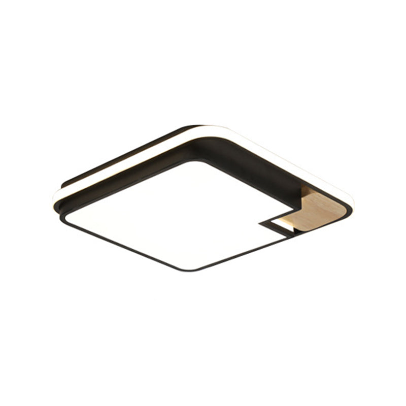 Acrylic Rectangular/Square Ceiling Light Modern Black and Wood LED Flushmount Lighting with Cut Corner in White/3 Color Light Clearhalo 'Ceiling Lights' 'Close To Ceiling Lights' 'Close to ceiling' 'Flush mount' Lighting' 1935126