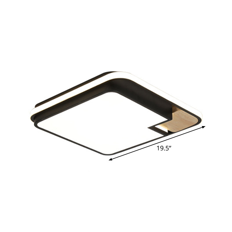 Acrylic Rectangular/Square Ceiling Light Modern Black and Wood LED Flushmount Lighting with Cut Corner in White/3 Color Light Clearhalo 'Ceiling Lights' 'Close To Ceiling Lights' 'Close to ceiling' 'Flush mount' Lighting' 1935127