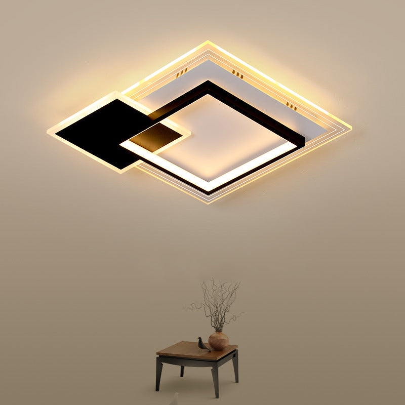 Dual-Round/Square Flush Mount Lamp Nordic Acrylic Black/White LED Ceiling Lighting in Warm/White Light for Hotel Black Square Clearhalo 'Ceiling Lights' 'Close To Ceiling Lights' 'Close to ceiling' 'Flush mount' Lighting' 1935138