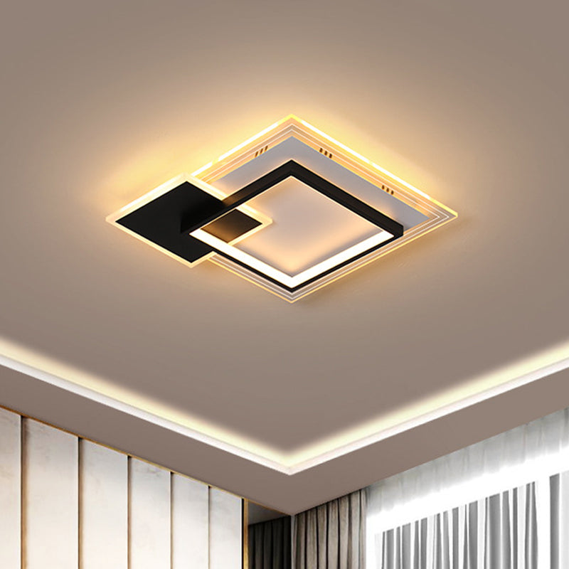 Dual-Round/Square Flush Mount Lamp Nordic Acrylic Black/White LED Ceiling Lighting in Warm/White Light for Hotel Clearhalo 'Ceiling Lights' 'Close To Ceiling Lights' 'Close to ceiling' 'Flush mount' Lighting' 1935139