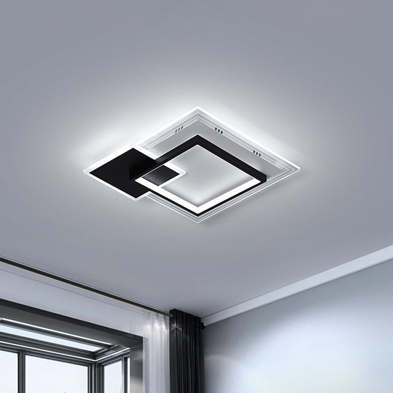 Dual-Round/Square Flush Mount Lamp Nordic Acrylic Black/White LED Ceiling Lighting in Warm/White Light for Hotel Clearhalo 'Ceiling Lights' 'Close To Ceiling Lights' 'Close to ceiling' 'Flush mount' Lighting' 1935140